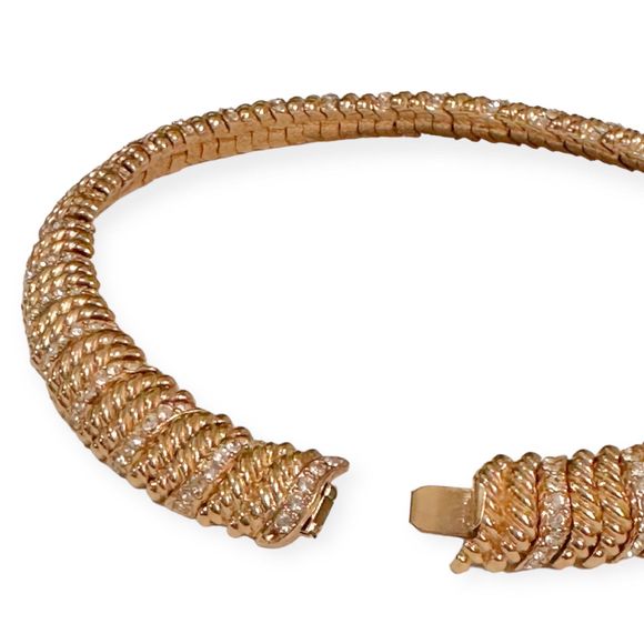 Vintage CINER 18K Gold and Pave Crystal Choker Necklace - Picture 4 of 8